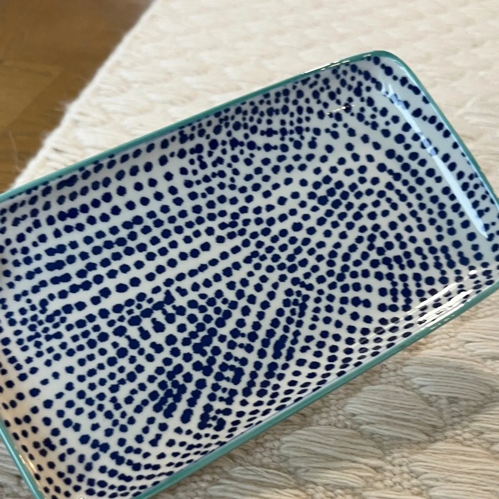 NWT Storables Navy Dotted Rectangular Tray
